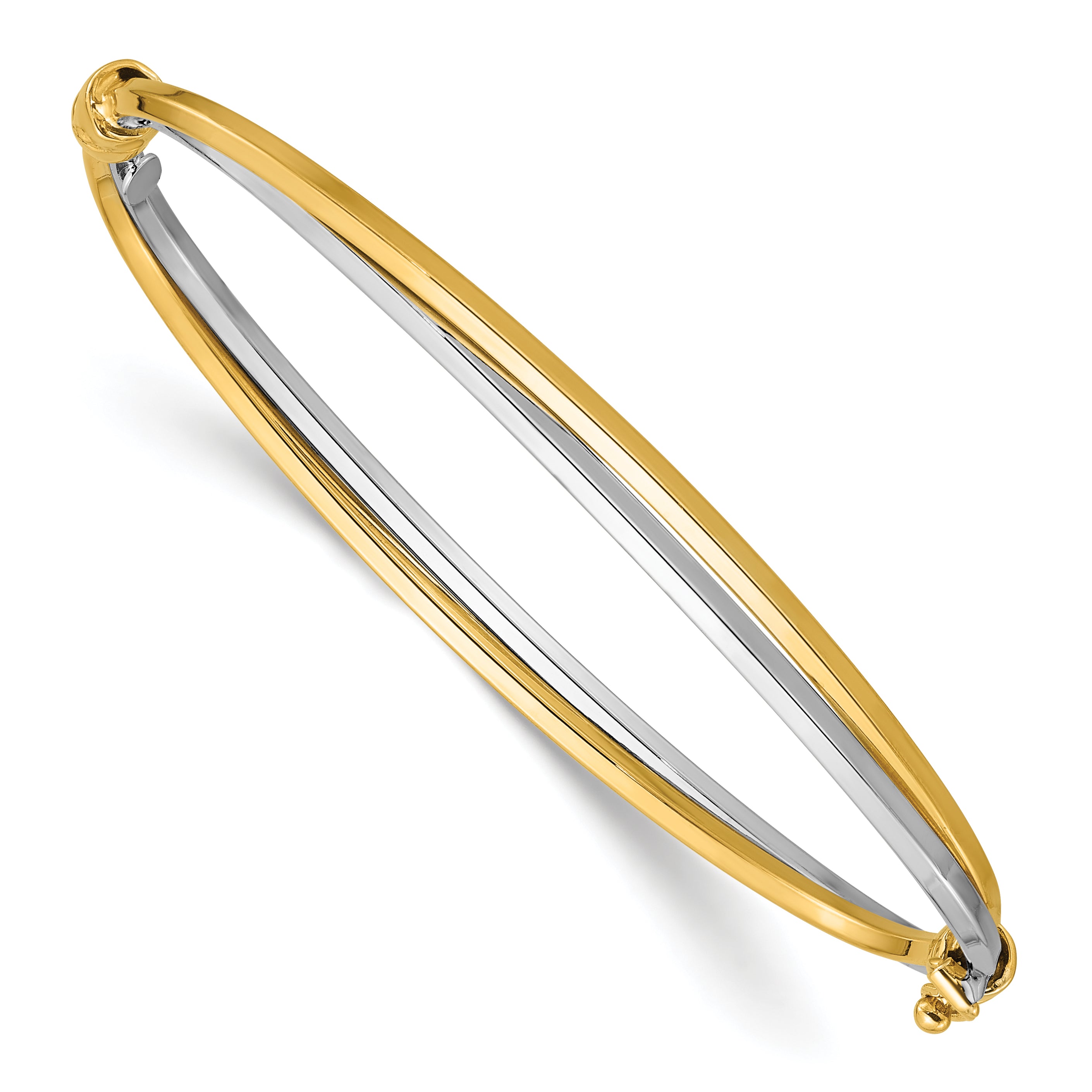 14K with Rhodium Polished Twist Hinged Bangle Main image