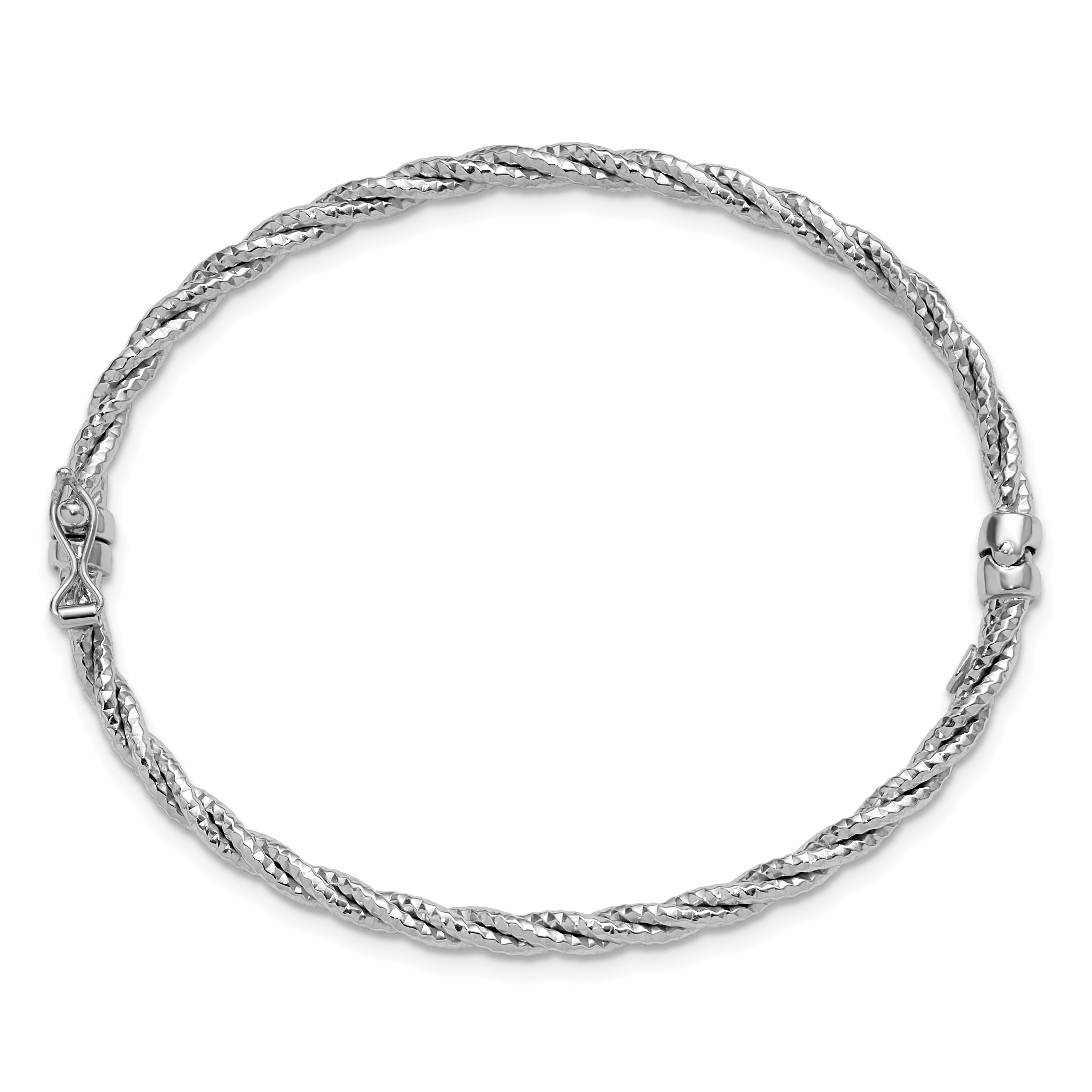 14K w/ White Rhodium Polish/Diamond-cut Twisted Hinged Bangle Secondary image