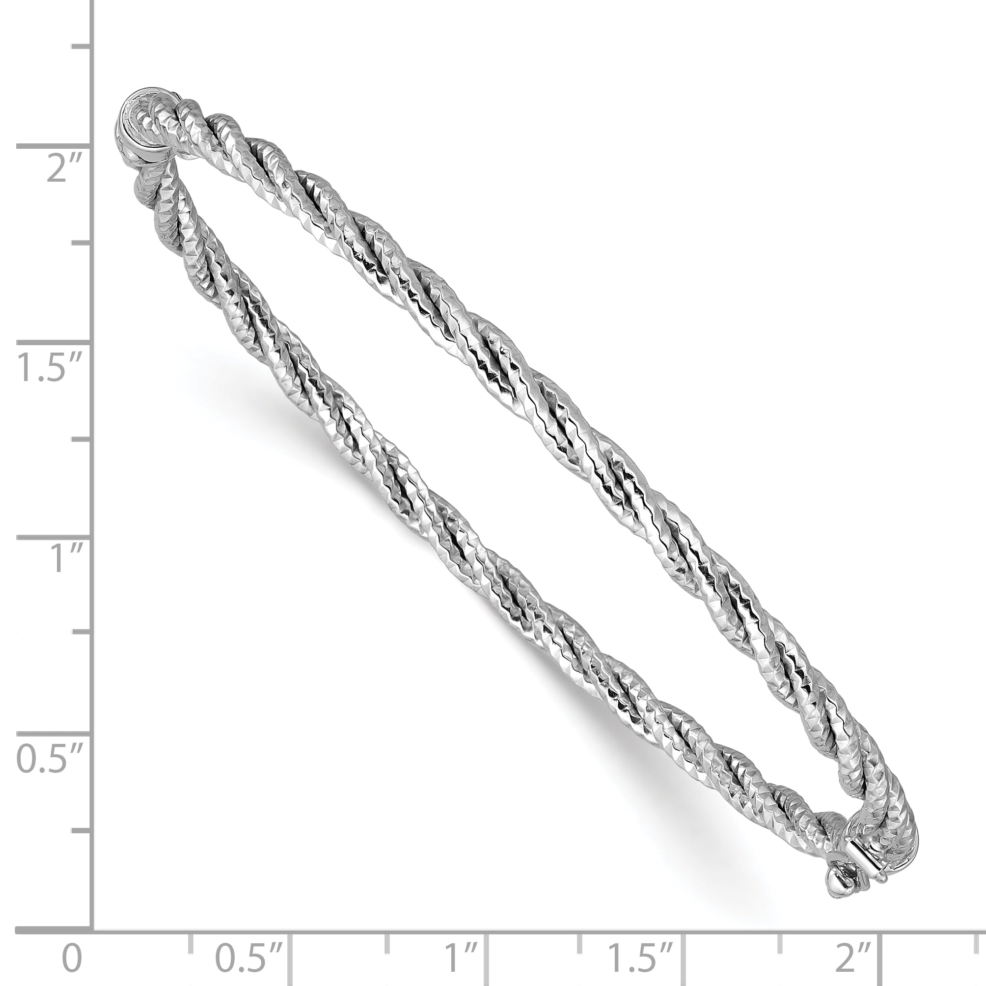 14K w/ White Rhodium Polish/Diamond-cut Twisted Hinged Bangle