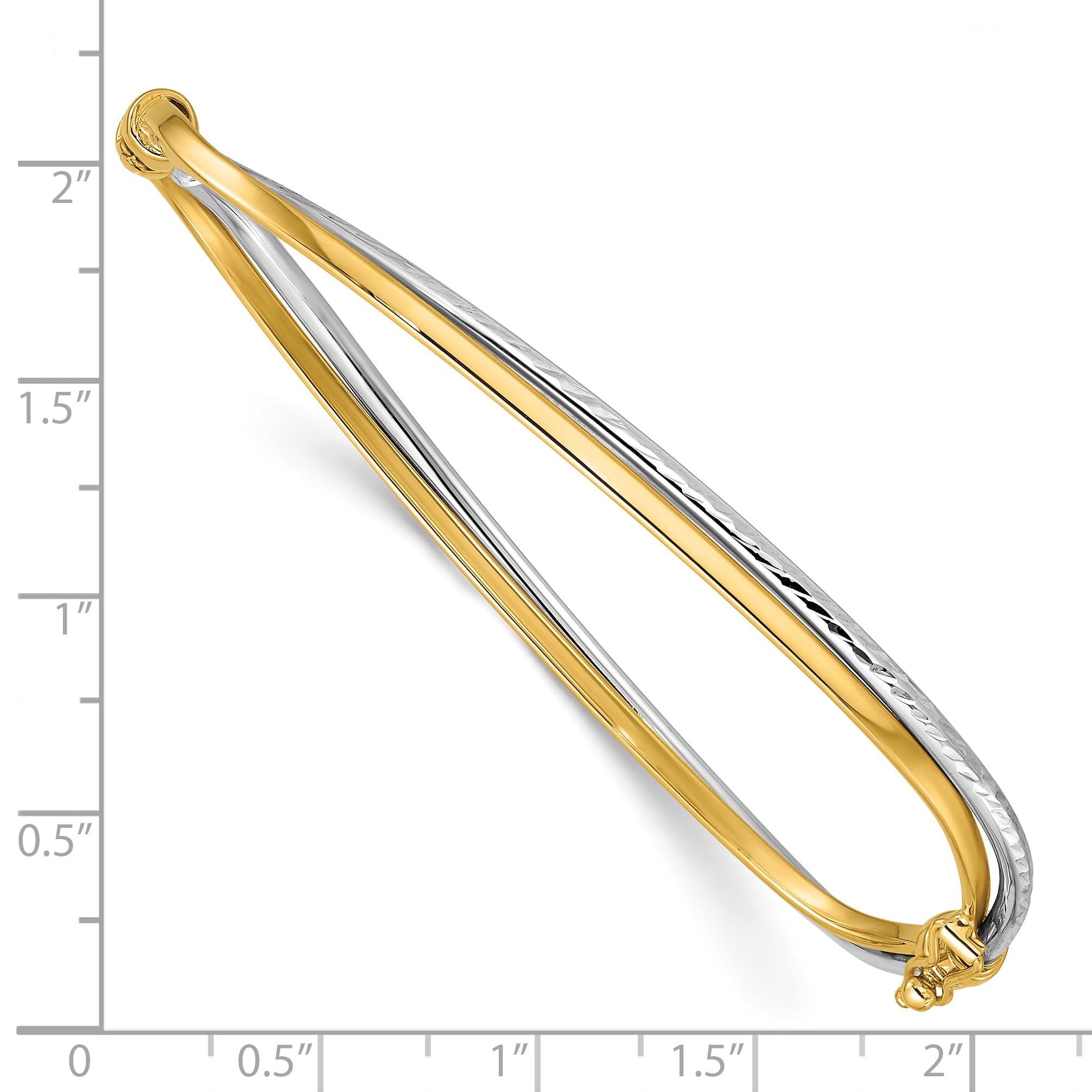 14K w/Rhodium Polished/Diamond-cut Twist Hinged Bangle