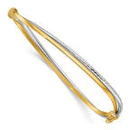 14K w/Rhodium Polished/Diamond-cut Twist Hinged Bangle
