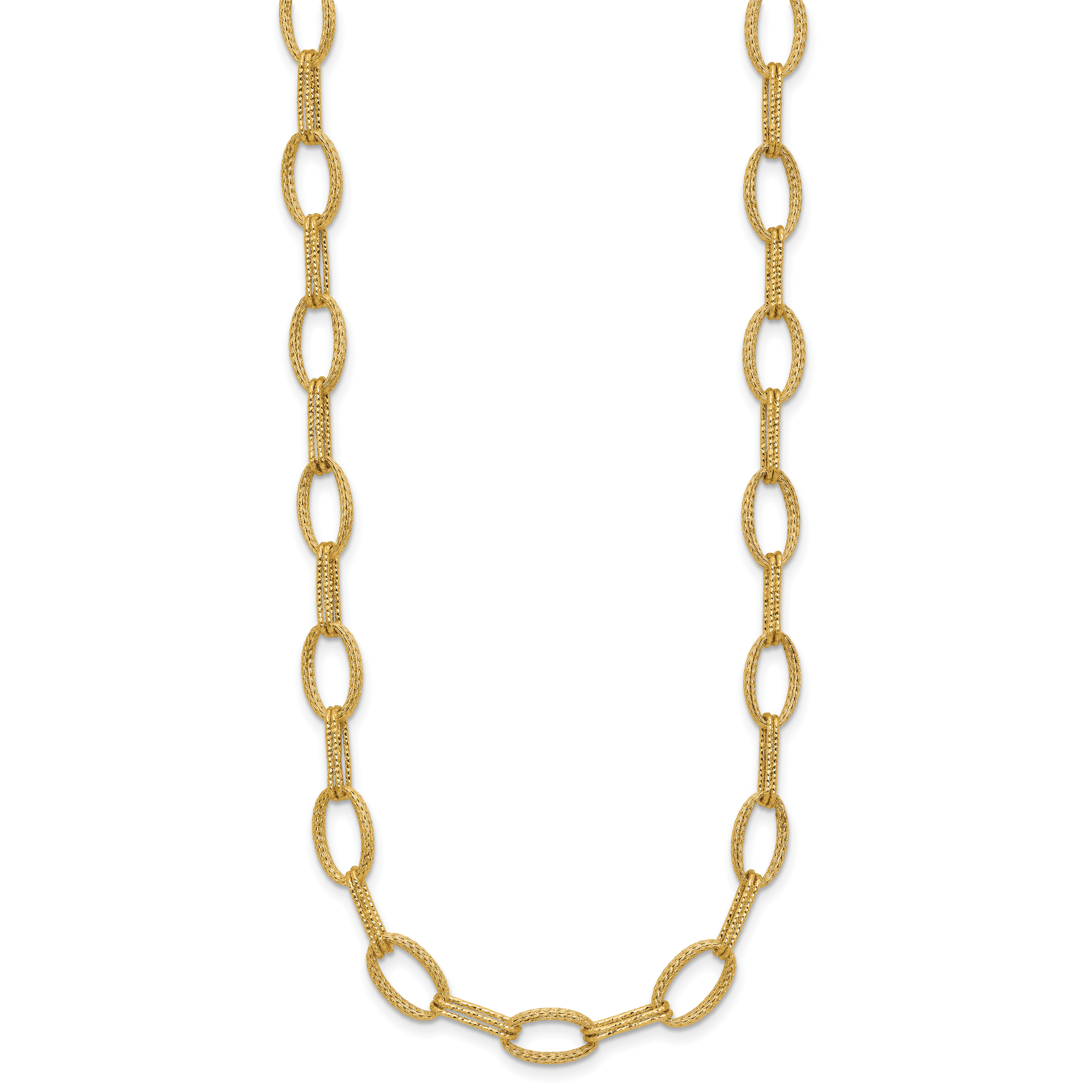 14K Polish/Texture/Dia-cut Fancy Oval Link Necklace Secondary image