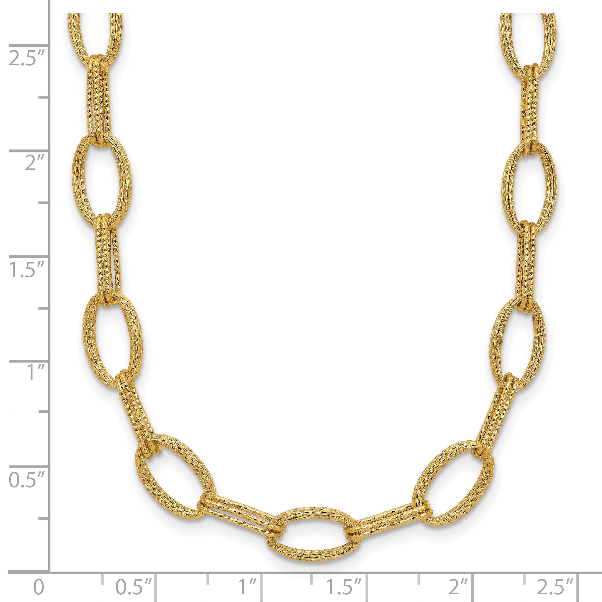 14K Polish/Texture/Dia-cut Fancy Oval Link Necklace