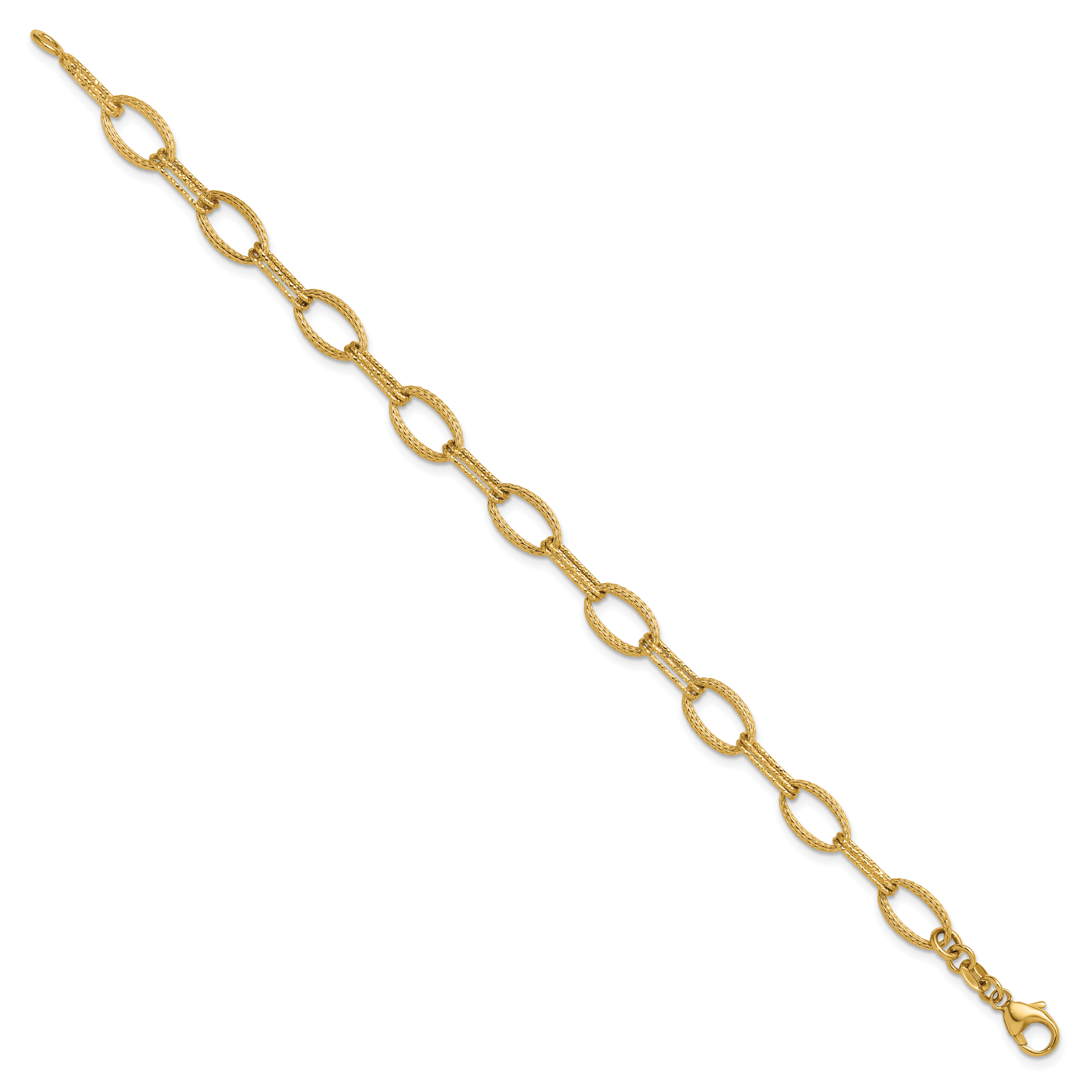 14K Polish/Texture/Dia-cut Fancy Oval Link Bracelet Secondary image