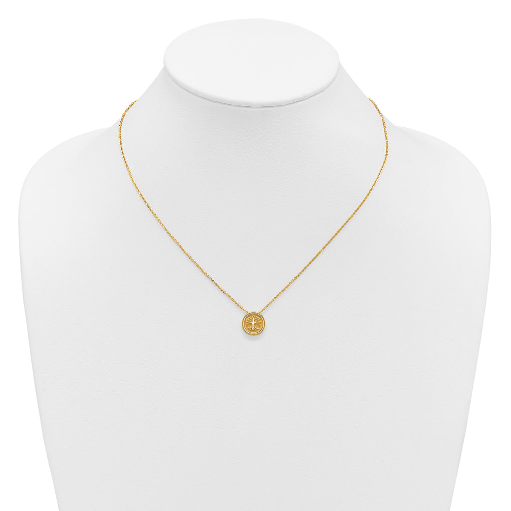 14K Polished and Satin Tree of Life Necklace