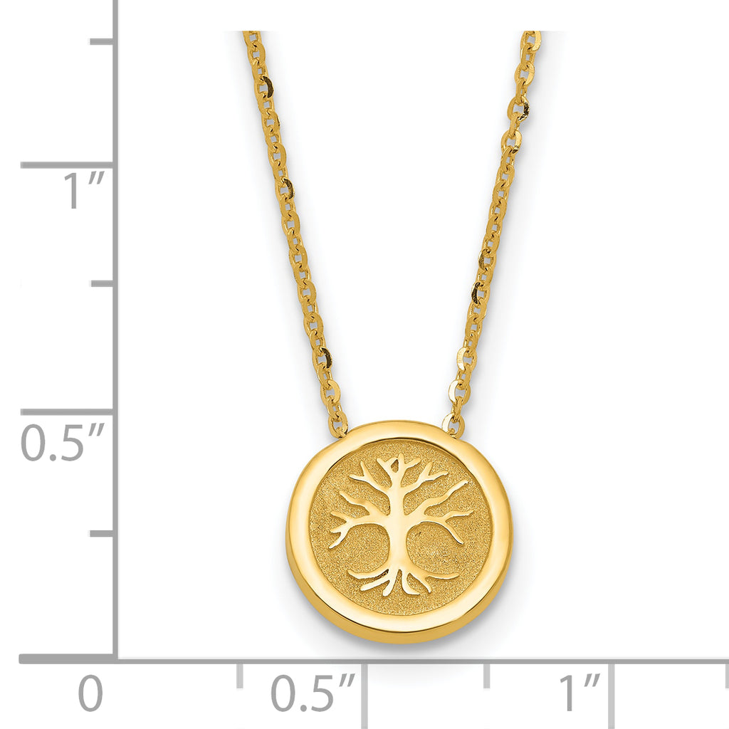 14K Polished and Satin Tree of Life Necklace