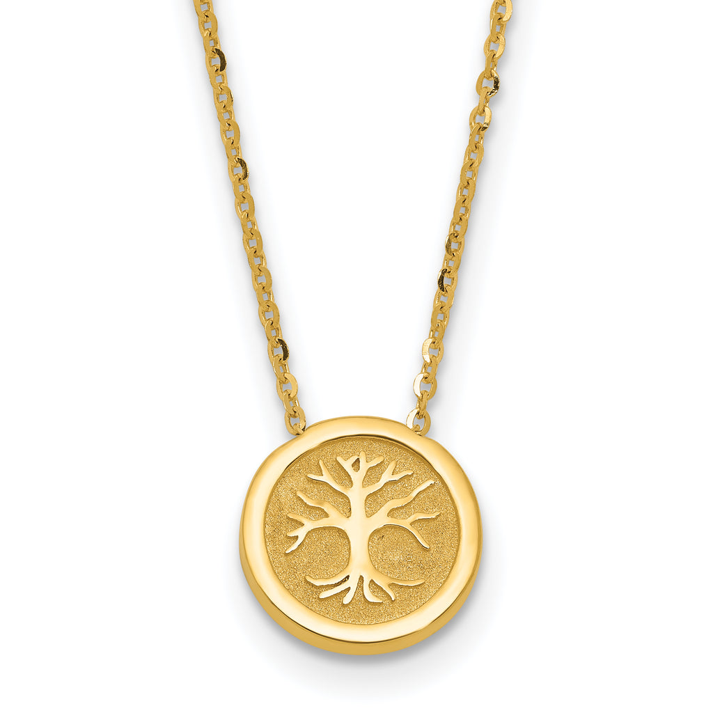 14K Polished and Satin Tree of Life Necklace