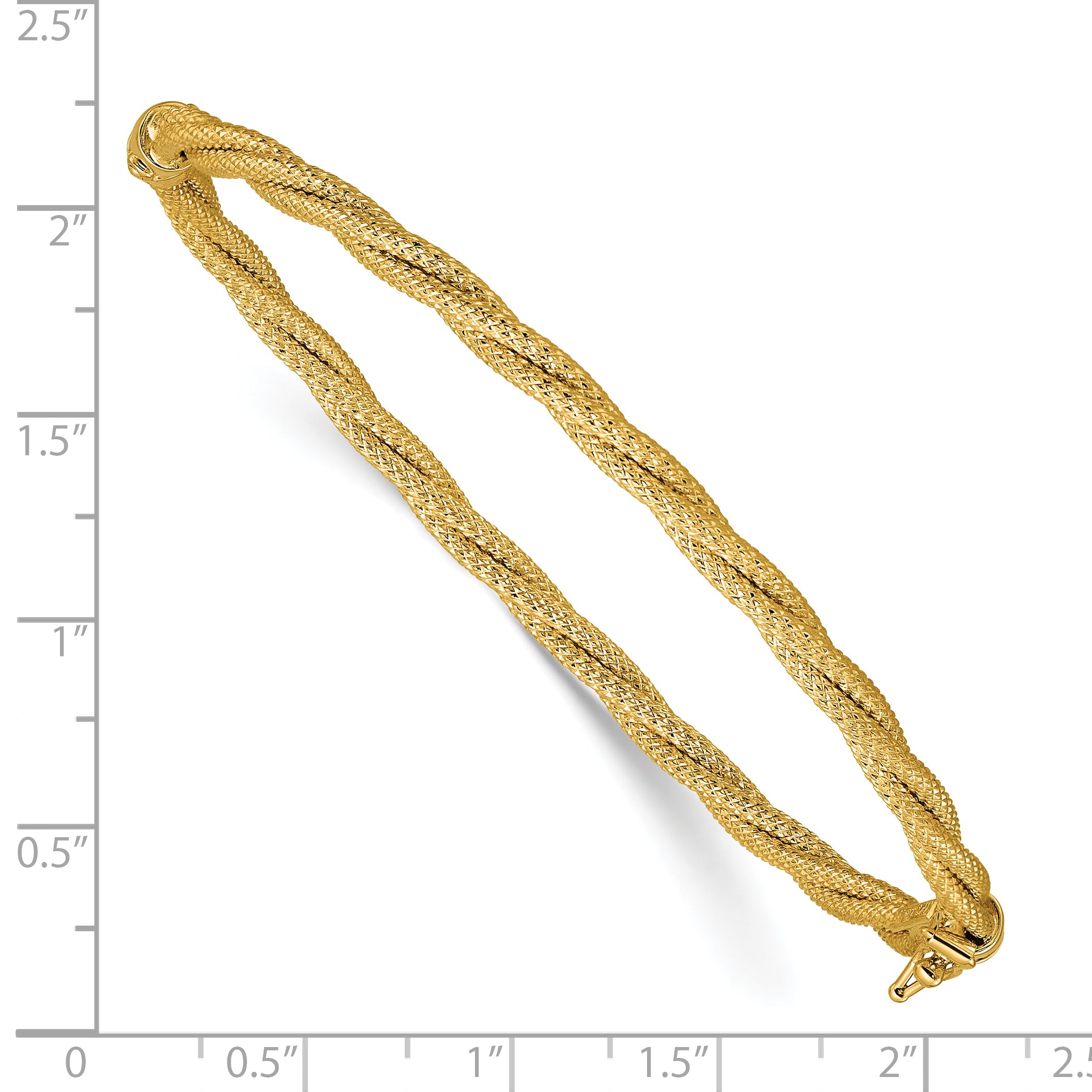 14K Polished and Textured Twisted Hinged Bangle