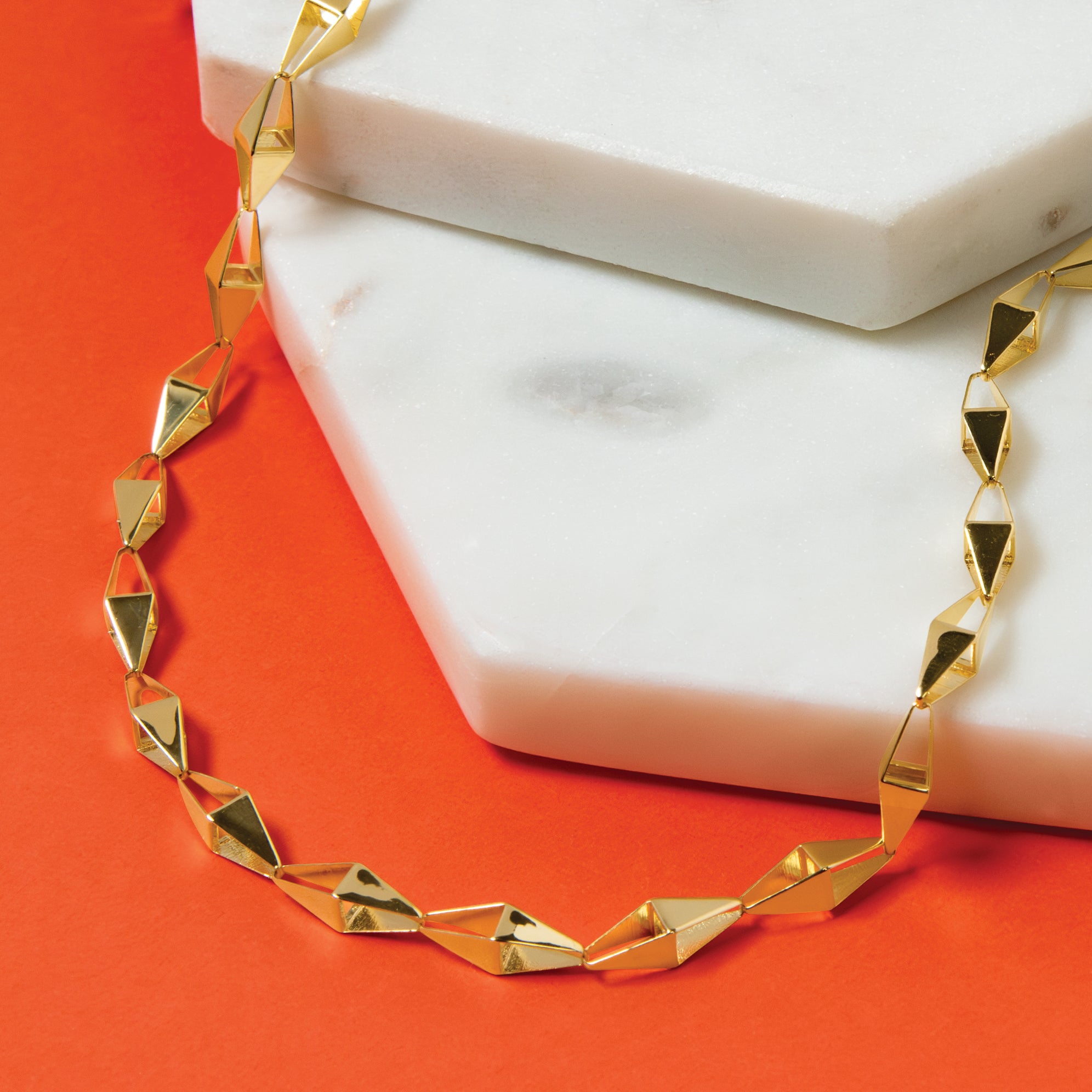 14K Polished Geometric Link Necklace