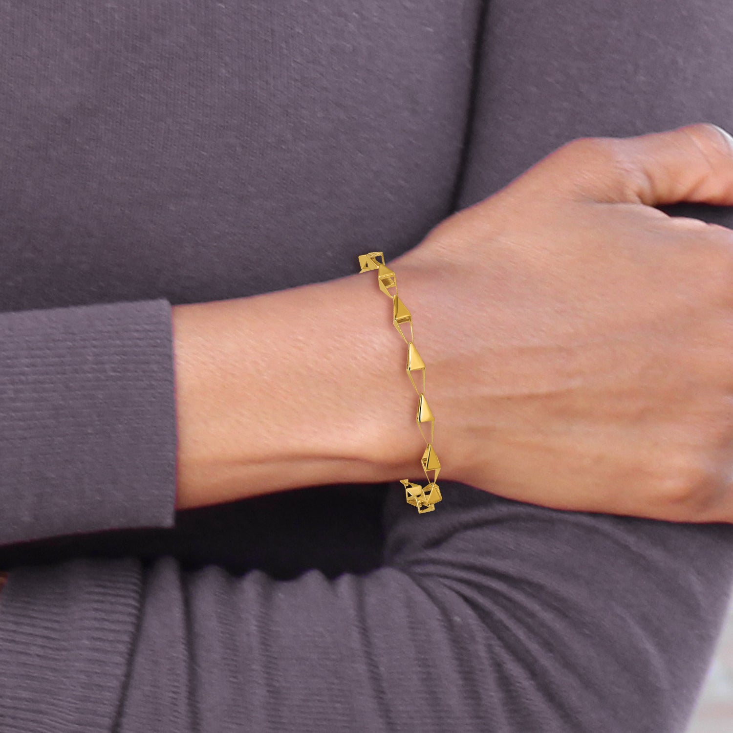 14K Polished Geometric Link Bracelet