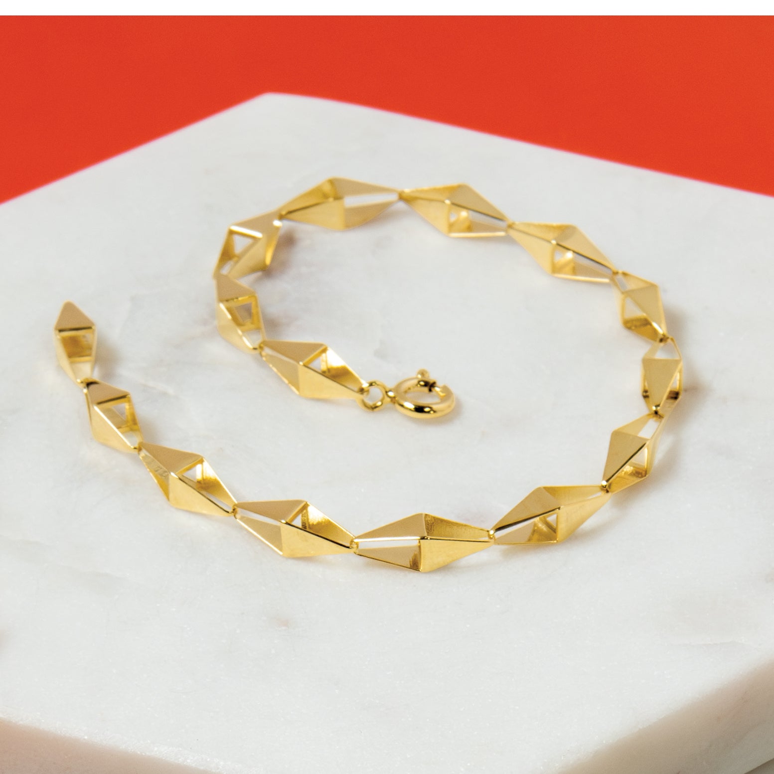 14K Polished Geometric Link Bracelet