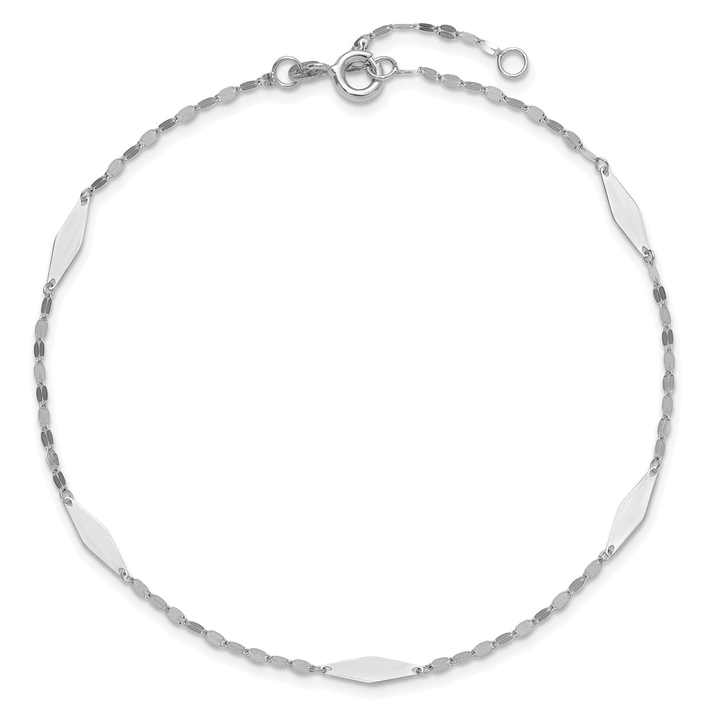 14K White Gold Polished Anklet, 10 in