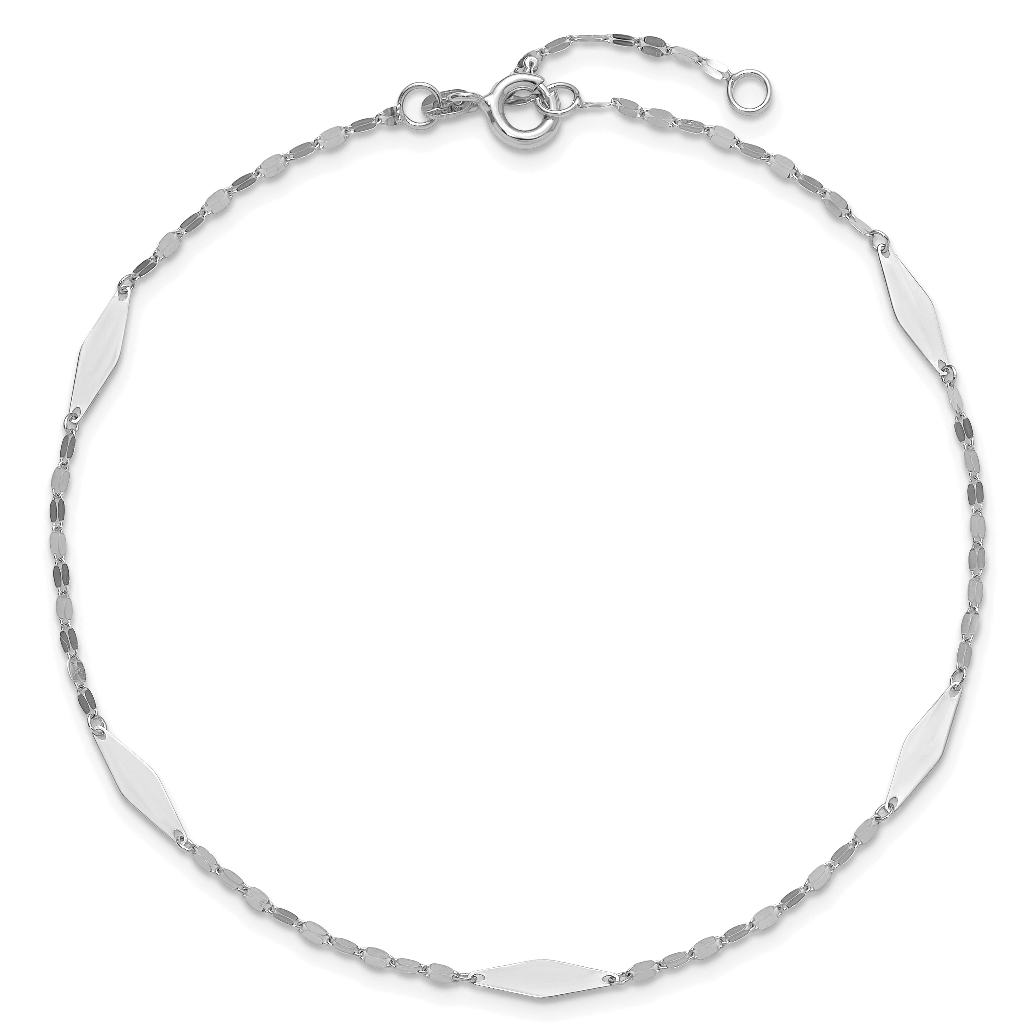 14K White Gold Polished Anklet, 10 in