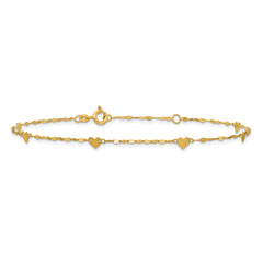 14K Heart  6-Station 9 inch Plus 1 inch Extender - Total 10 inch Anklet