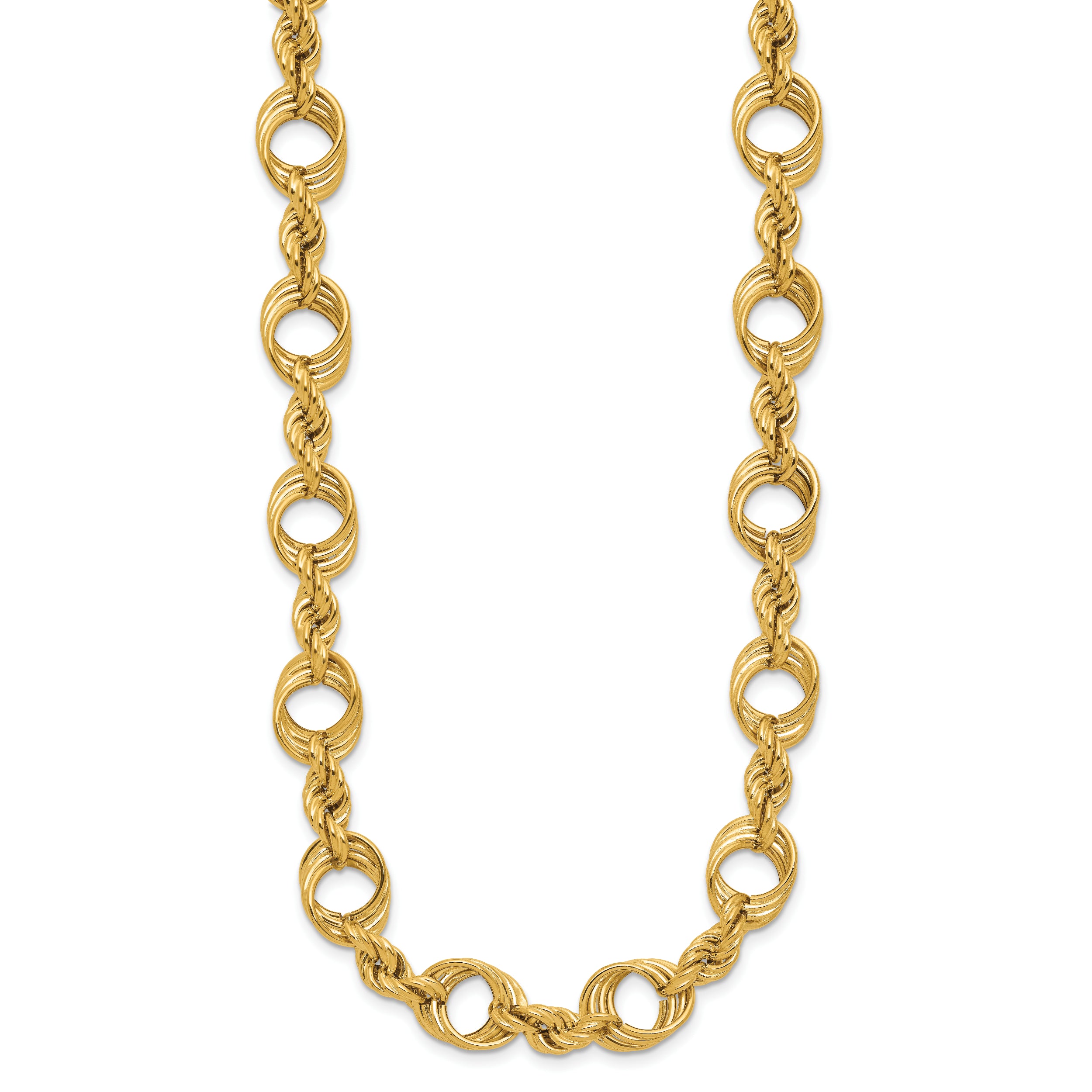 14K Polished Fancy Circle and Rope Link Necklace