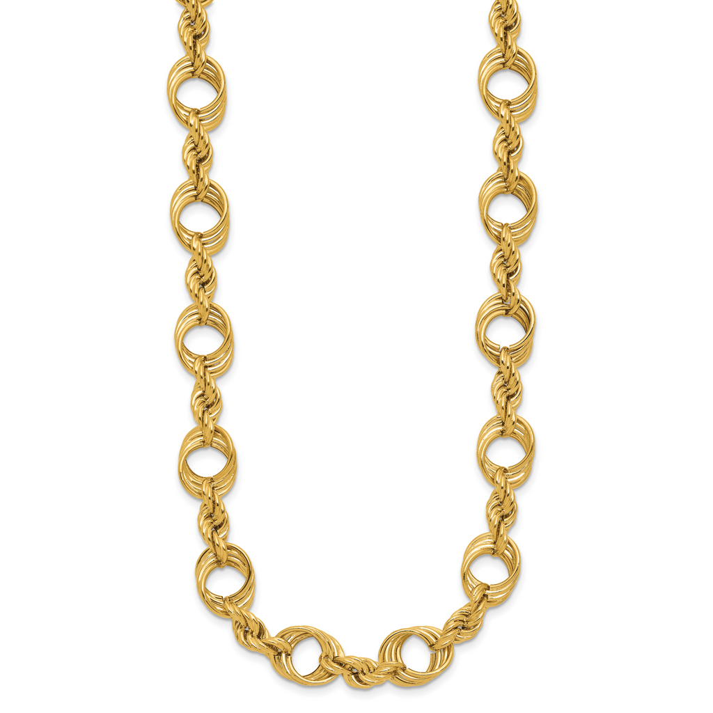 14K Polished Fancy Circle and Rope Link Necklace