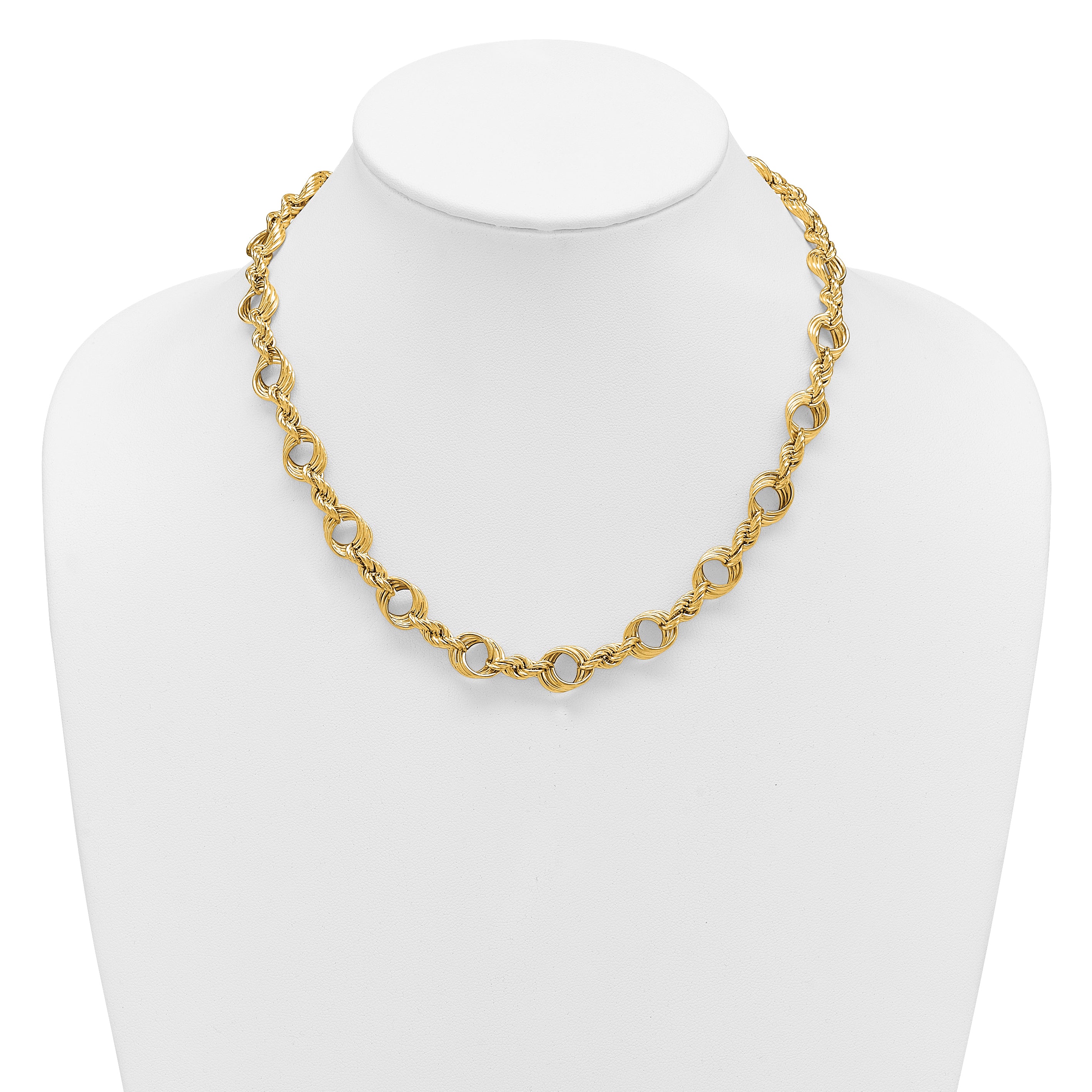 14K Polished Fancy Circle and Rope Link Necklace