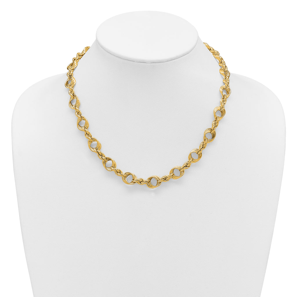 14K Polished Fancy Circle and Rope Link Necklace