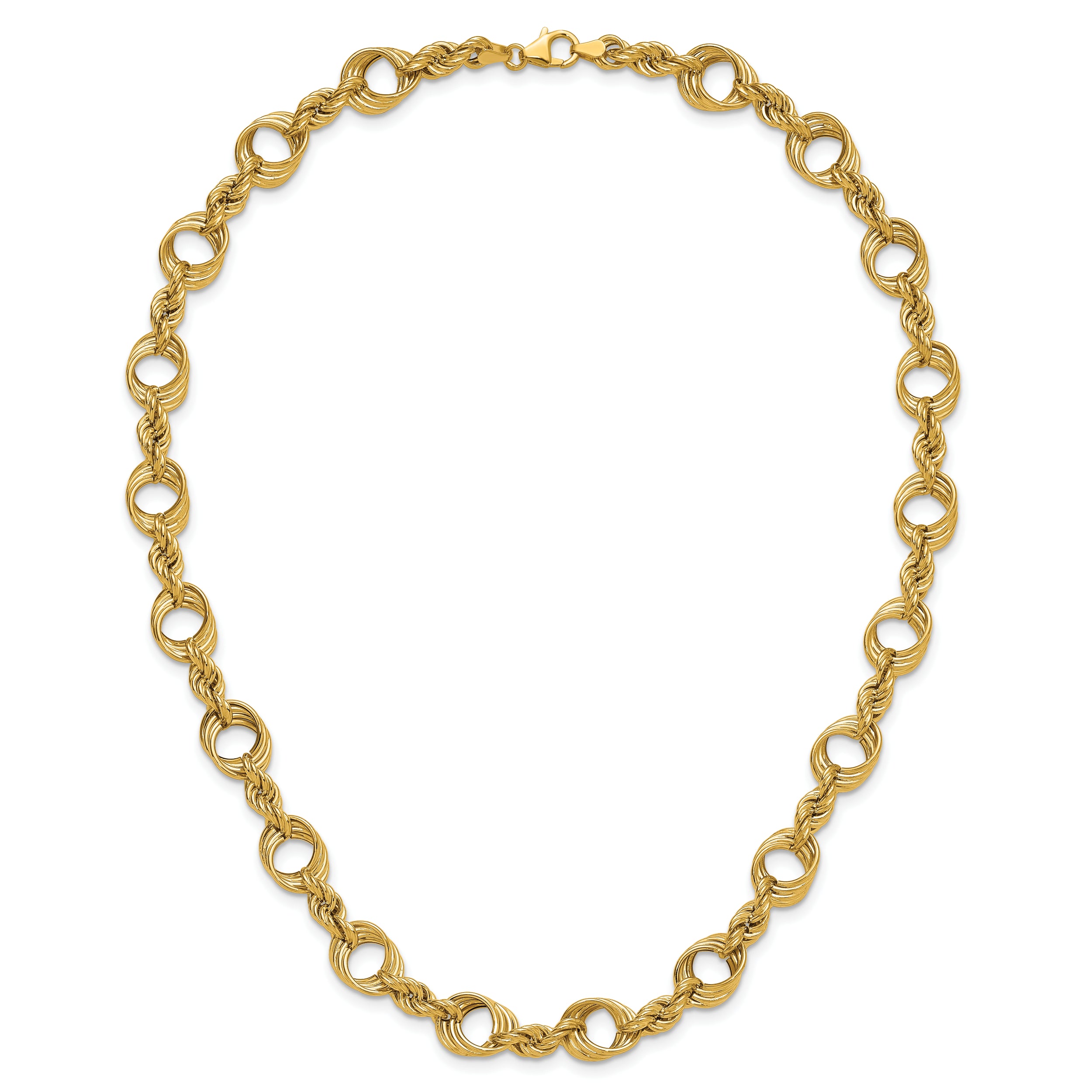 14K Polished Fancy Circle and Rope Link Necklace