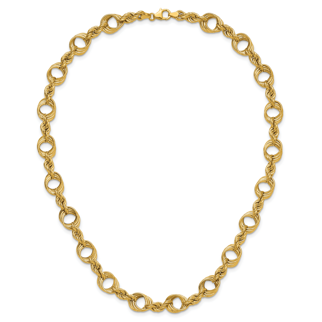 14K Polished Fancy Circle and Rope Link Necklace