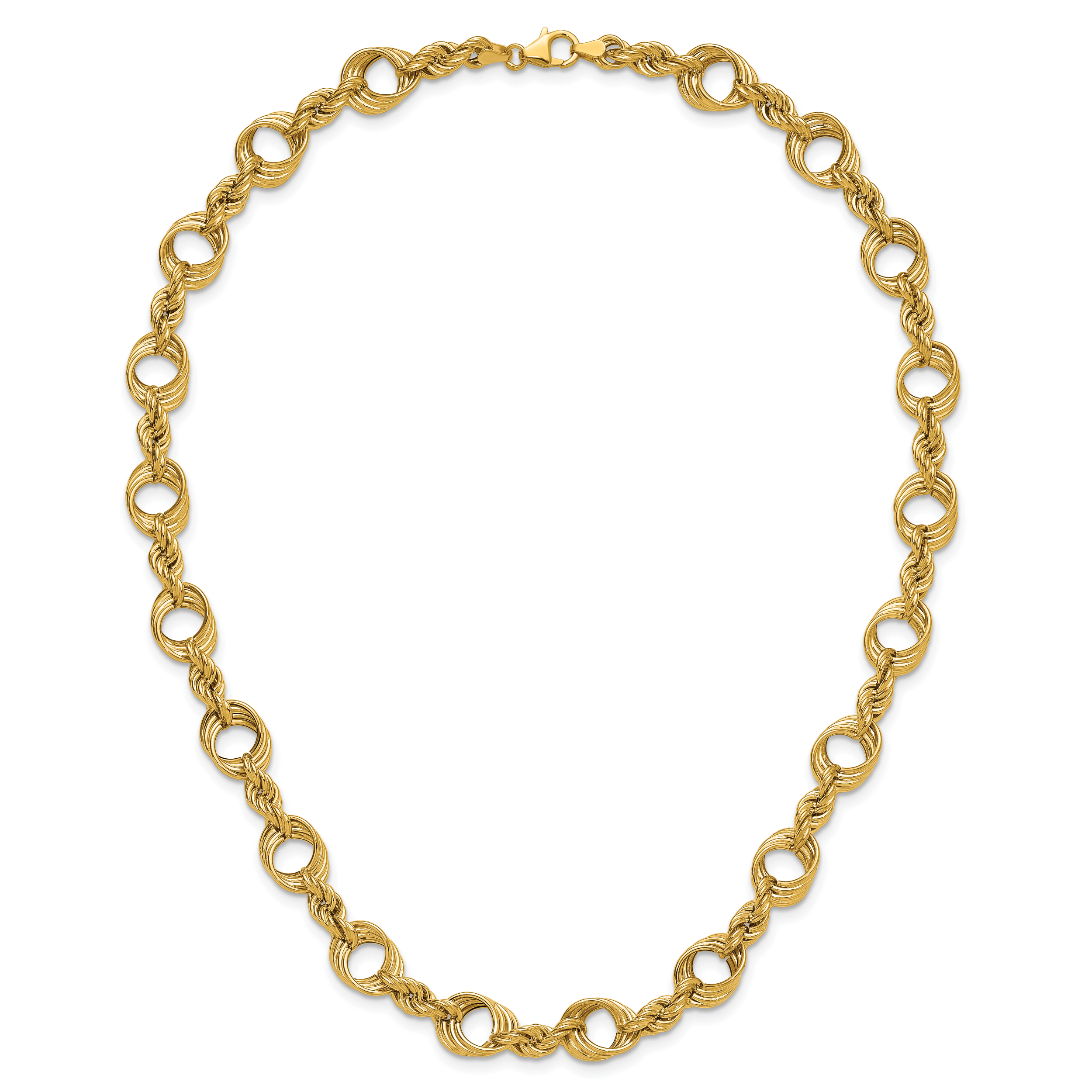 14K Polished Fancy Circle and Rope Link Necklace