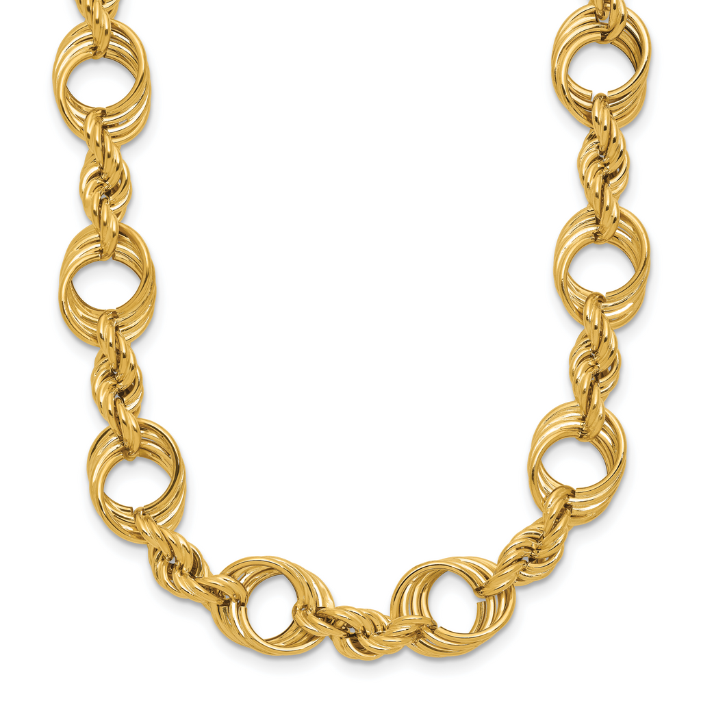 14K Polished Fancy Circle and Rope Link Necklace