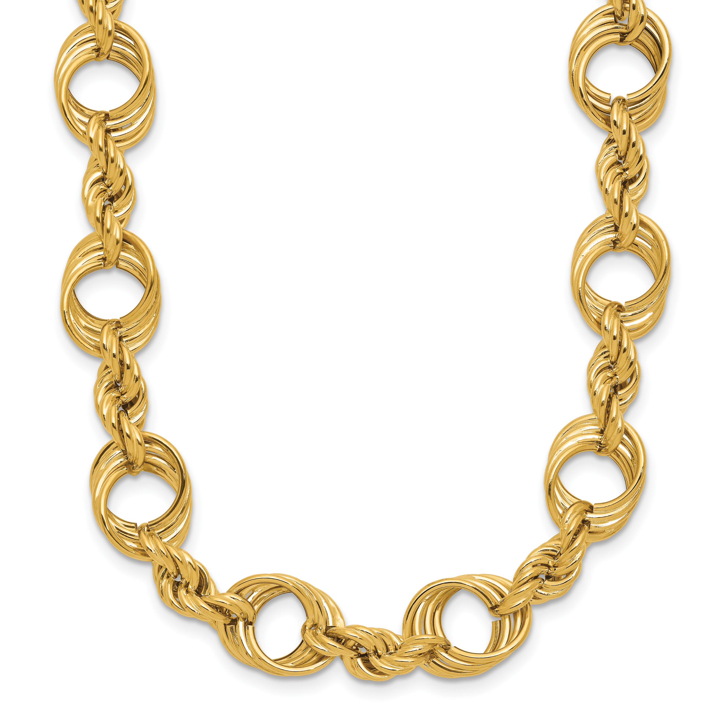 14K Polished Fancy Circle and Rope Link Necklace