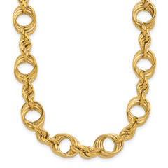 14K Polished Fancy Circle and Rope Link Necklace