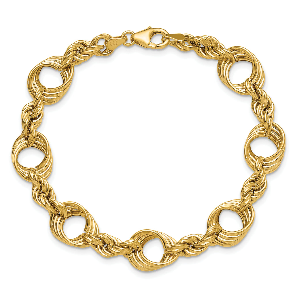 14K Polished Fancy Circle and Rope Link Bracelet
