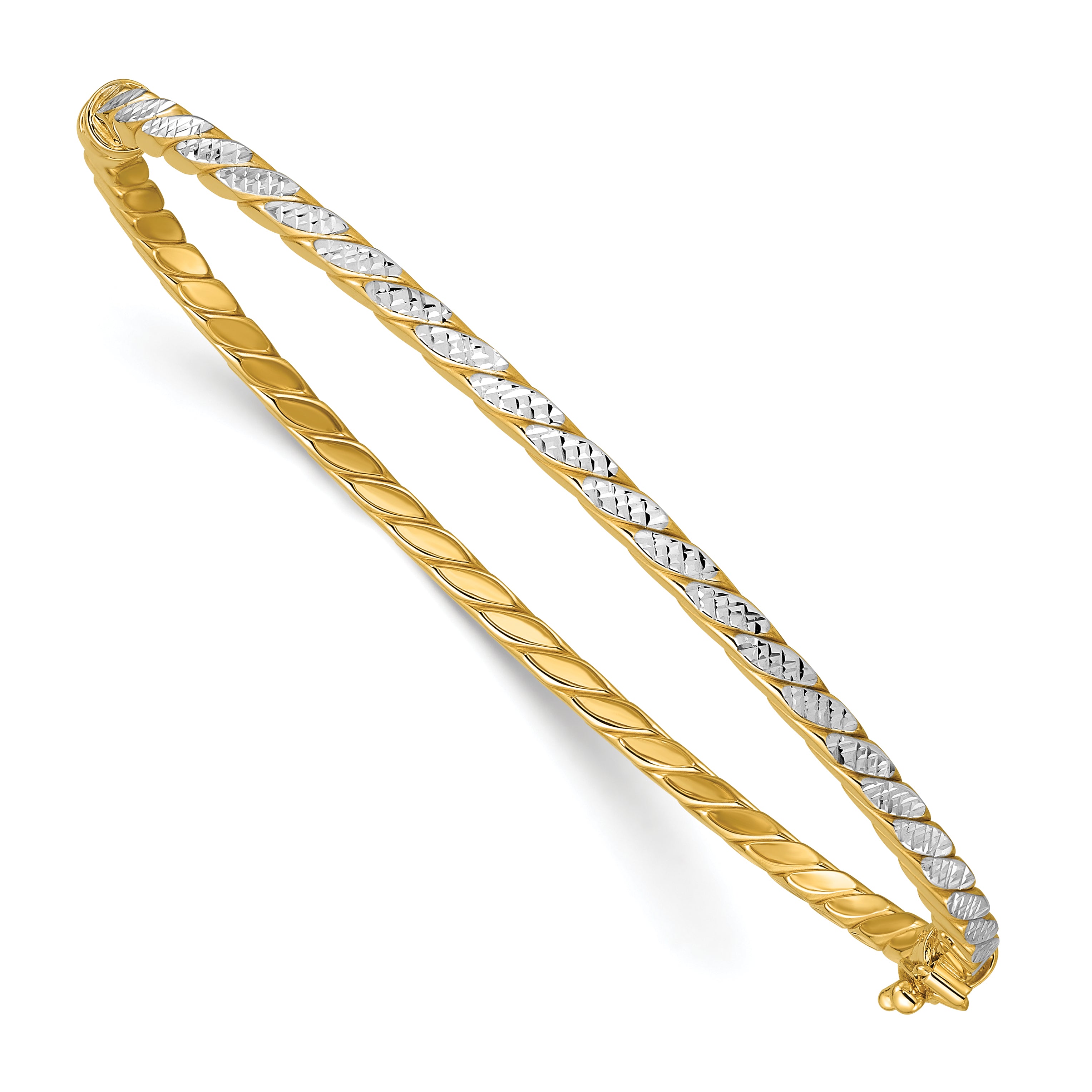 14K w/Rhodium Polished and Diamond-Cut Hinged Bangle Secondary image