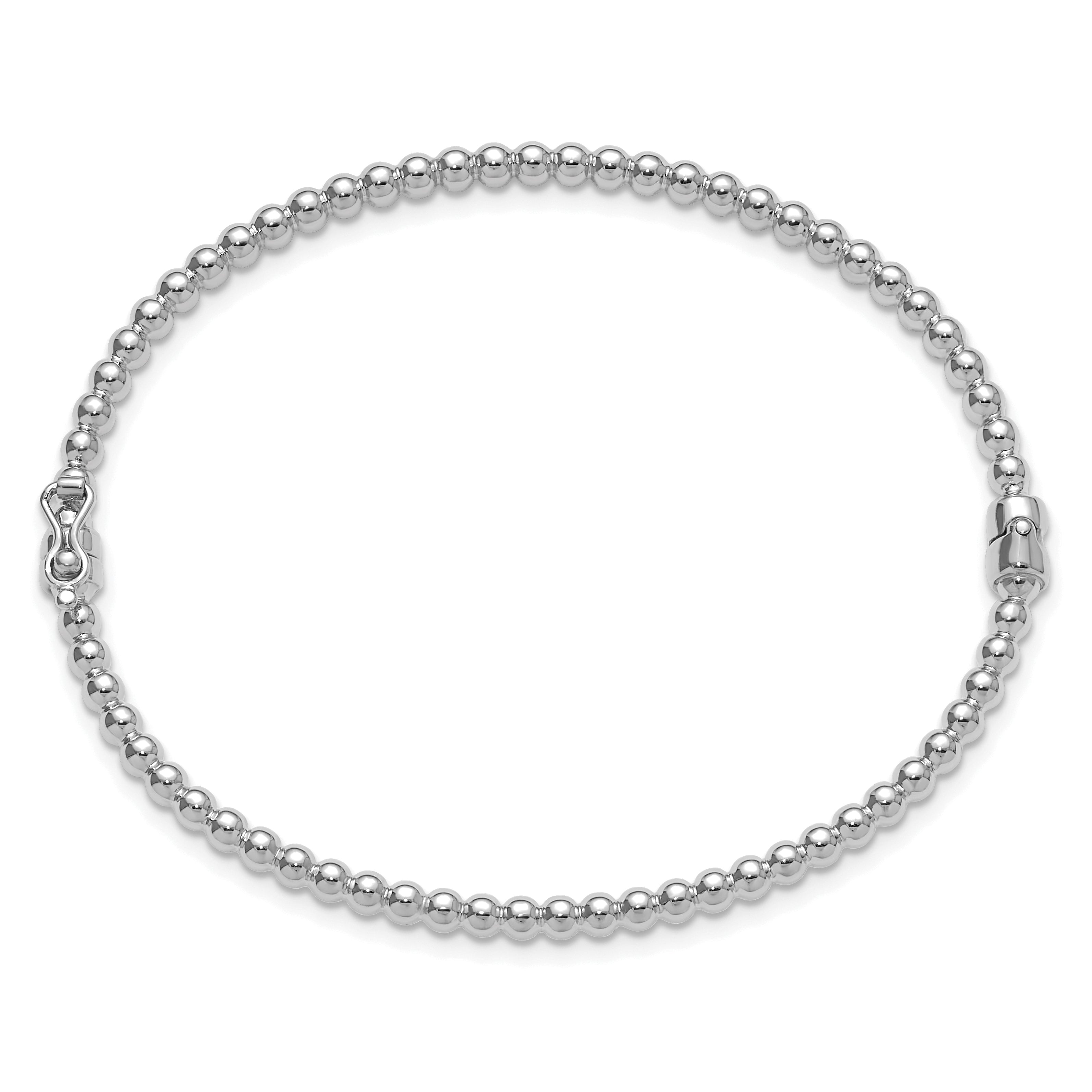 14K White Gold Polished Beaded Hinged Bangle