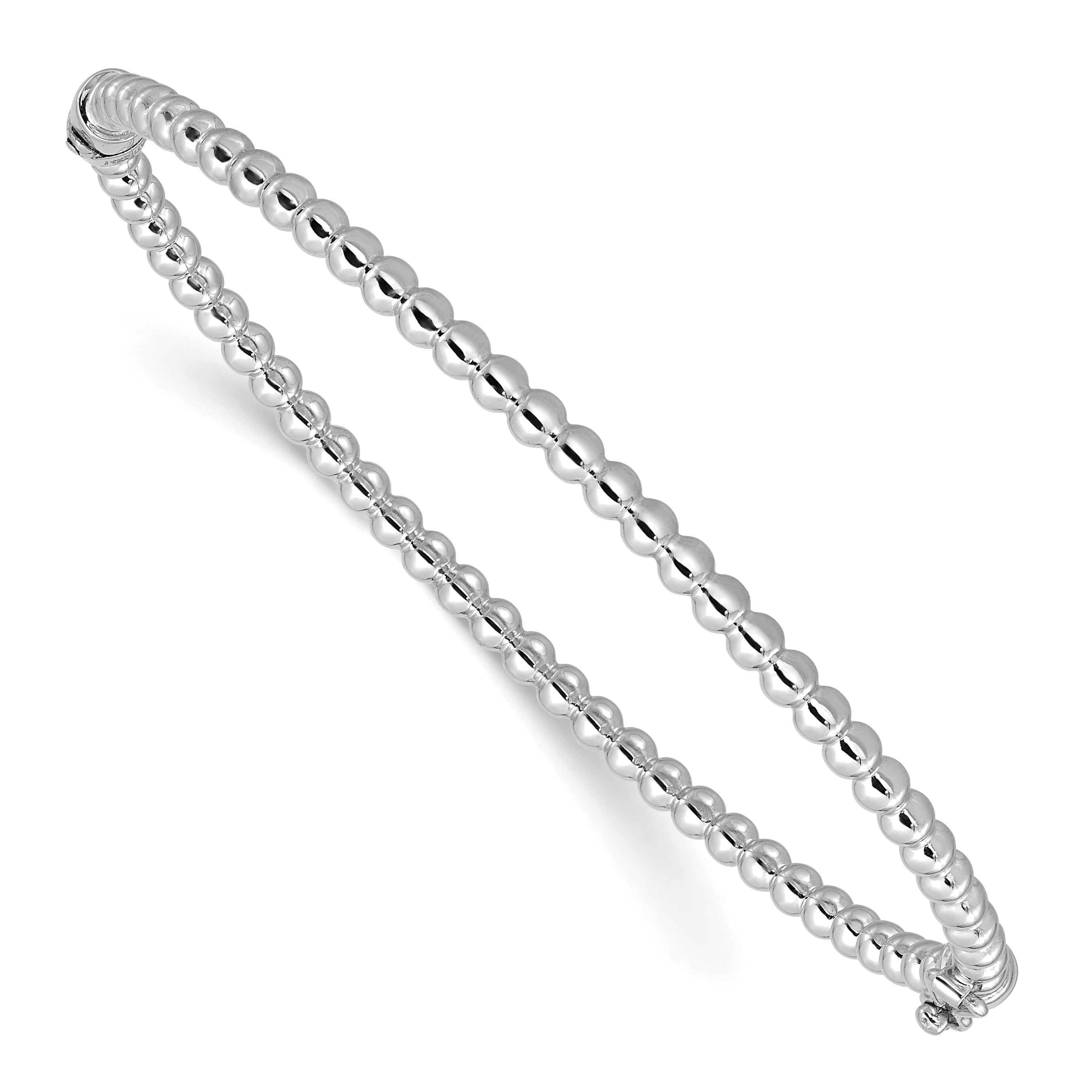 14K White Gold Polished Beaded Hinged Bangle Main image
