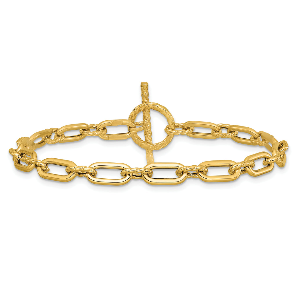14K Polished and Twisted Fancy Toggle Bracelet
