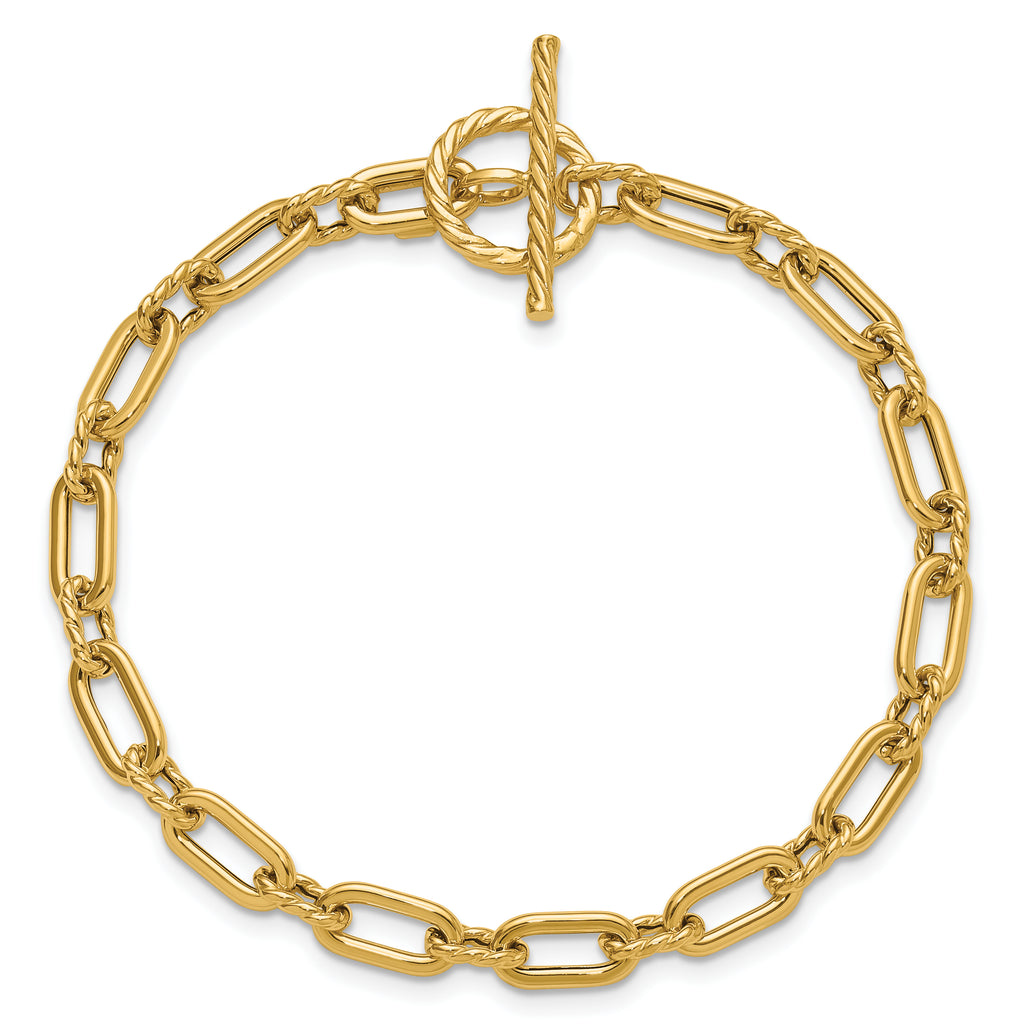 14K Polished and Twisted Fancy Toggle Bracelet
