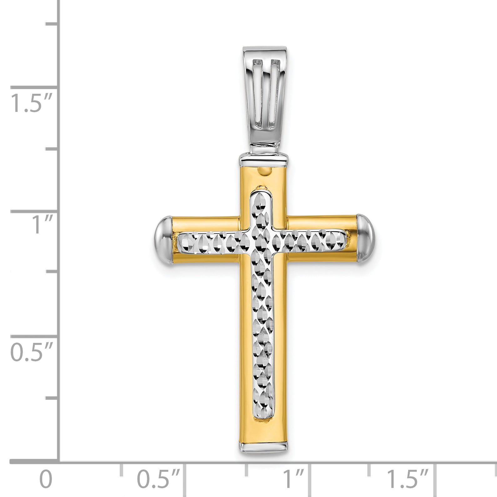14K Two-tone Polished and Diamond-cut Cross Pendant