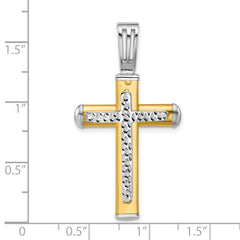14K Two-tone Polished and Diamond-cut Cross Pendant