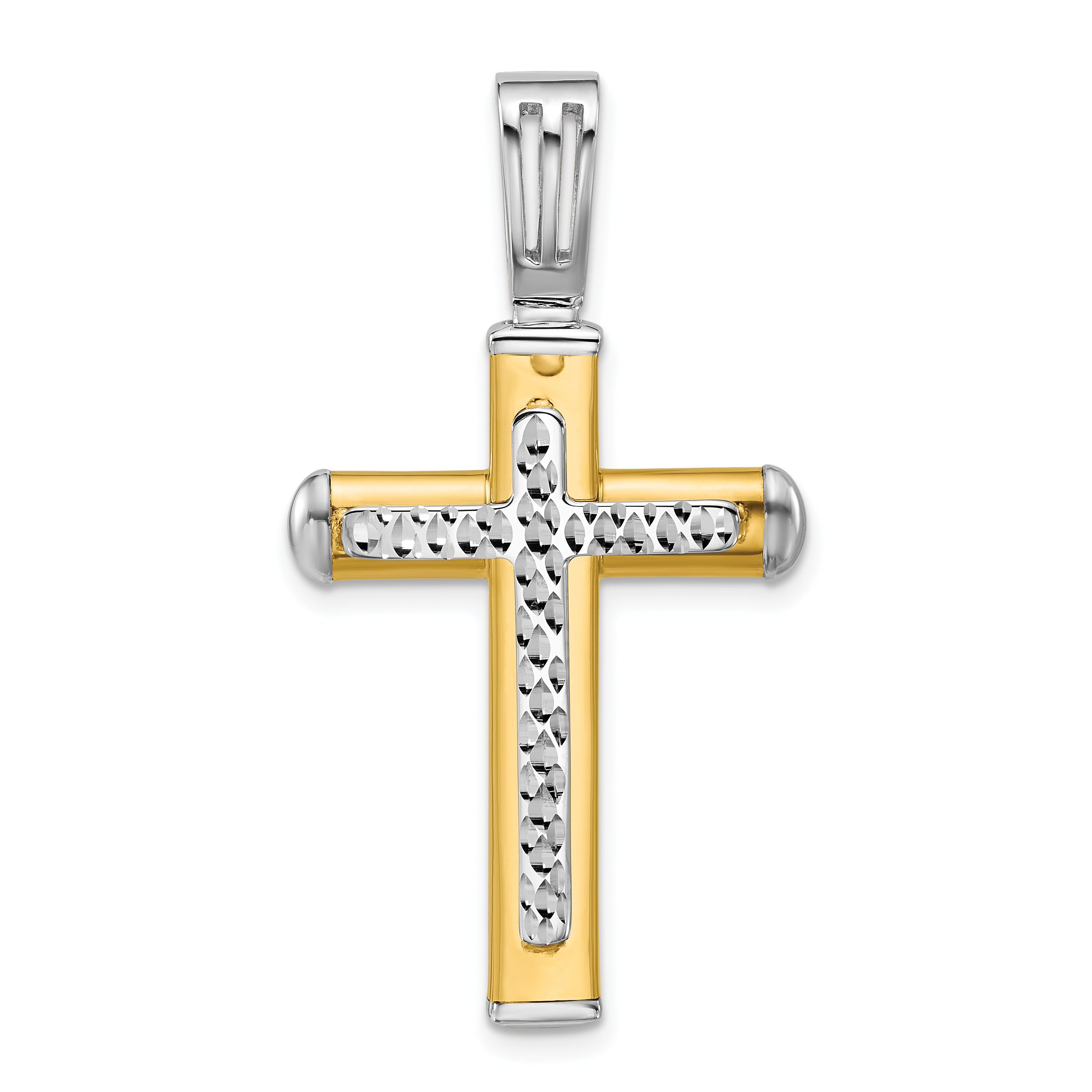 14K Two-tone Polished and Diamond-cut Cross Pendant