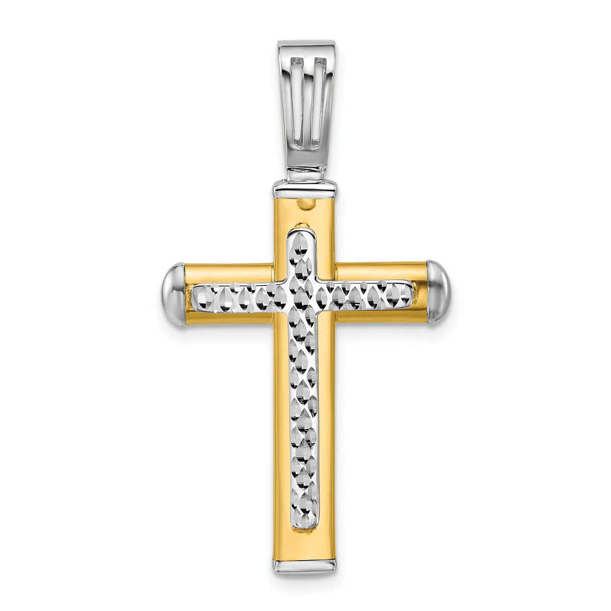 Cross Pendant in 14K Two-Tone Gold, 28mm Diamond-Cut Reversible - Sophia Jewelers Main image