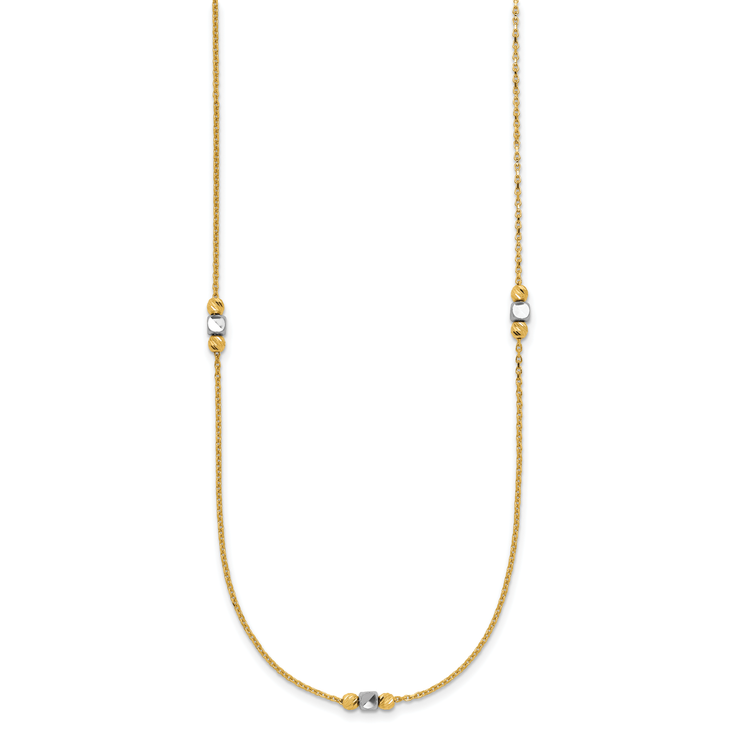 14K Two-tone Polished / Dia-cut Beads w/2in ext. Necklace Secondary image