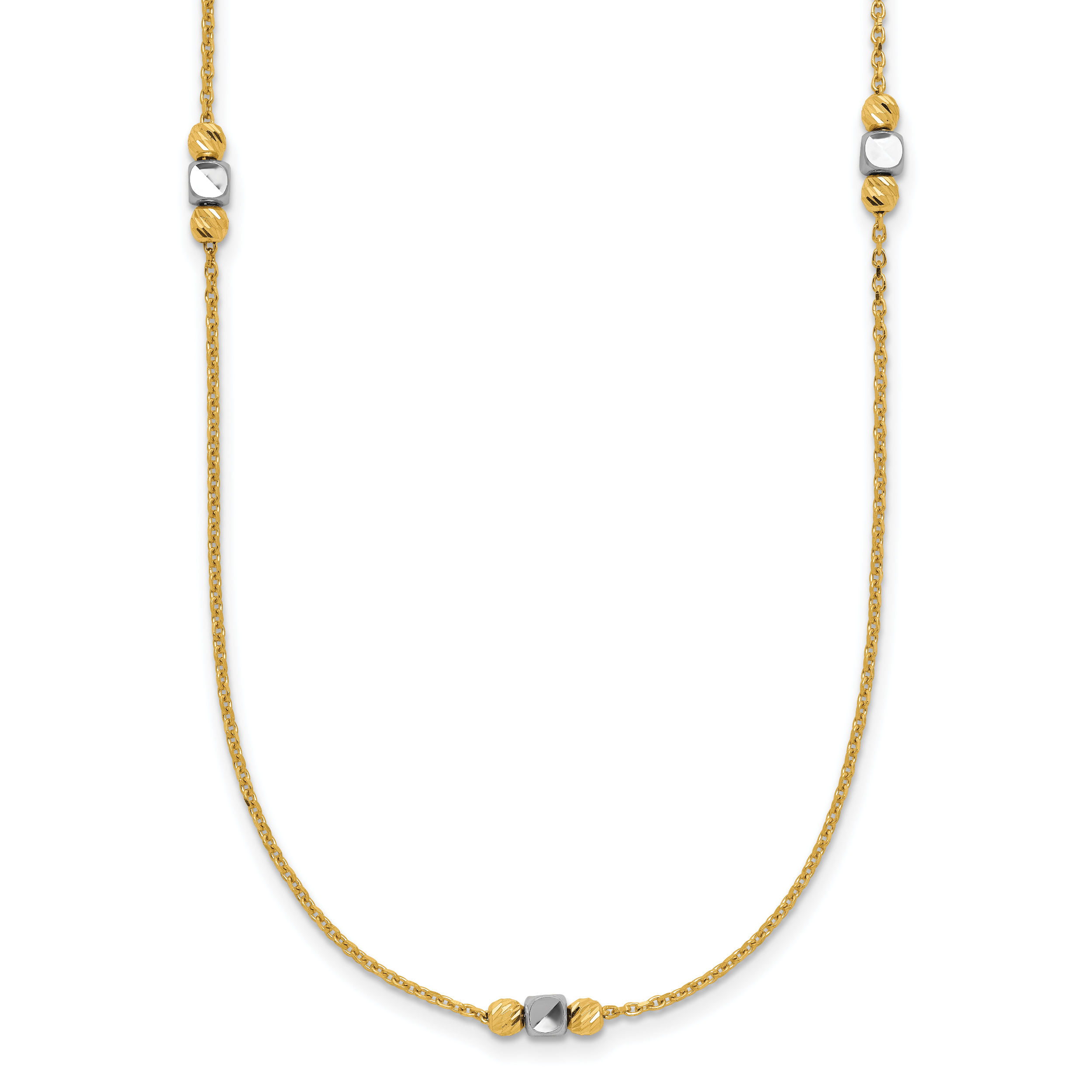 14K Two-tone Polished / Dia-cut Beads w/2in ext. Necklace Main image