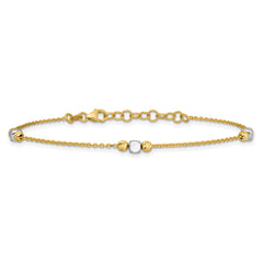 14K Two-tone Polished / Dia-cut Beads w/1in ext. Bracelet