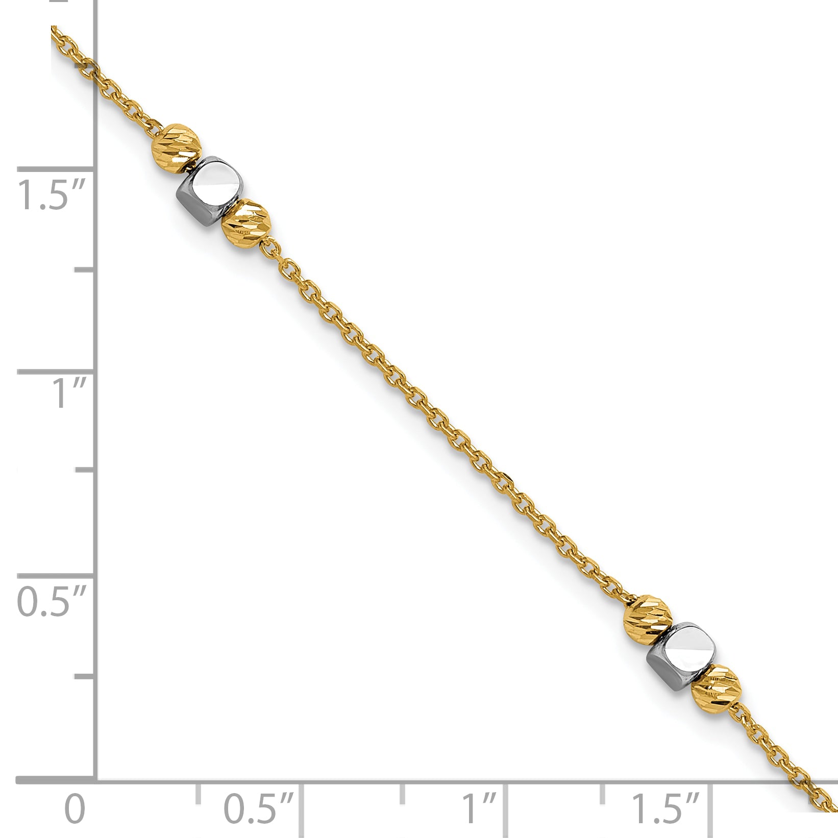 14K Two-tone Polished / Dia-cut Beads w/1in ext. Bracelet