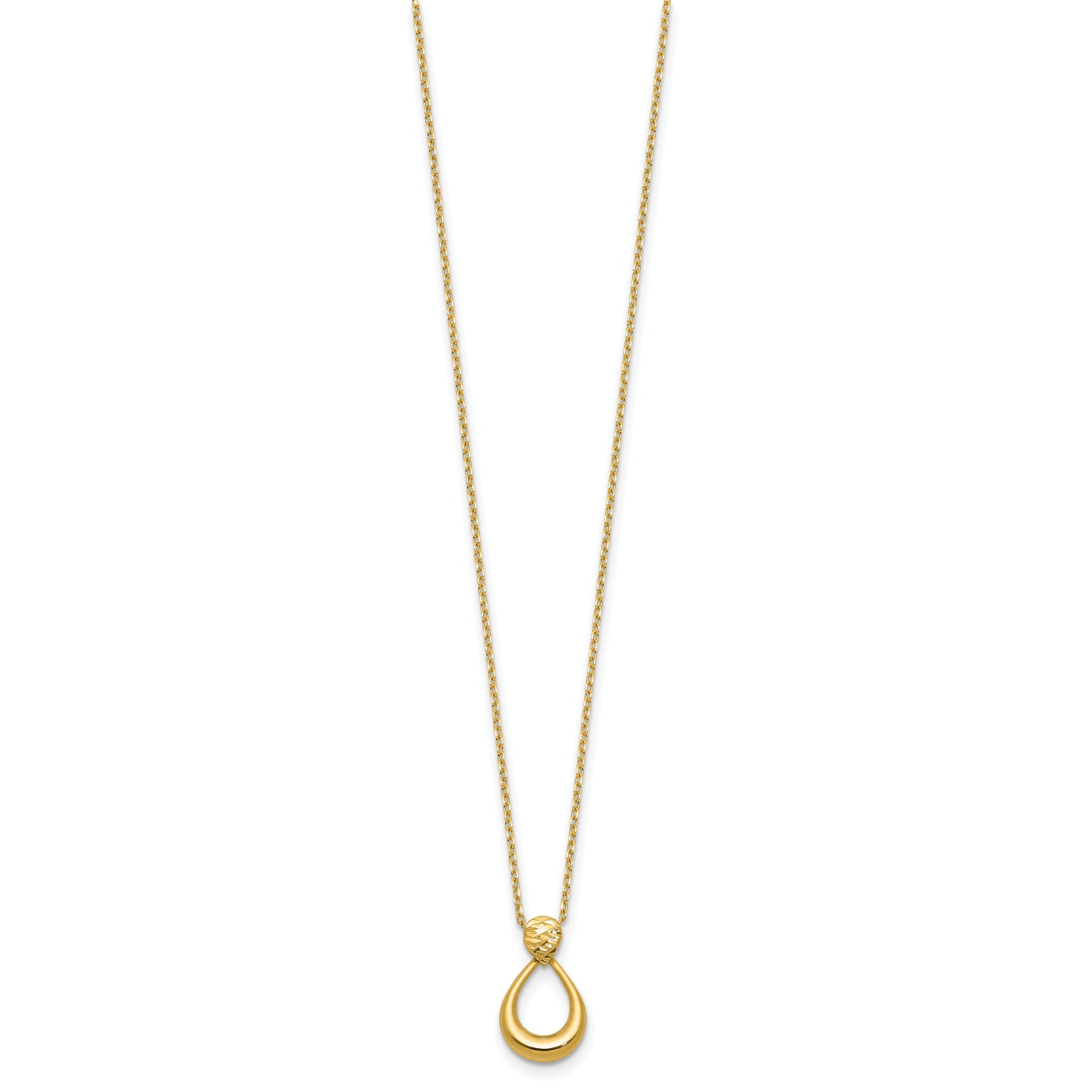 14K Polished / Dia-cut Open Teardrop w/2in ext. Necklace