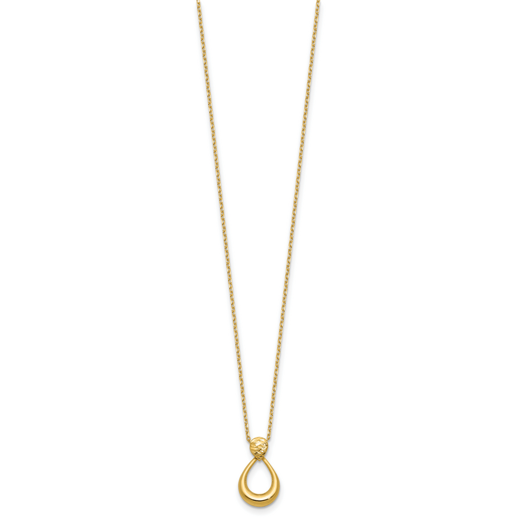 14K Polished / Dia-cut Open Teardrop w/2in ext. Necklace