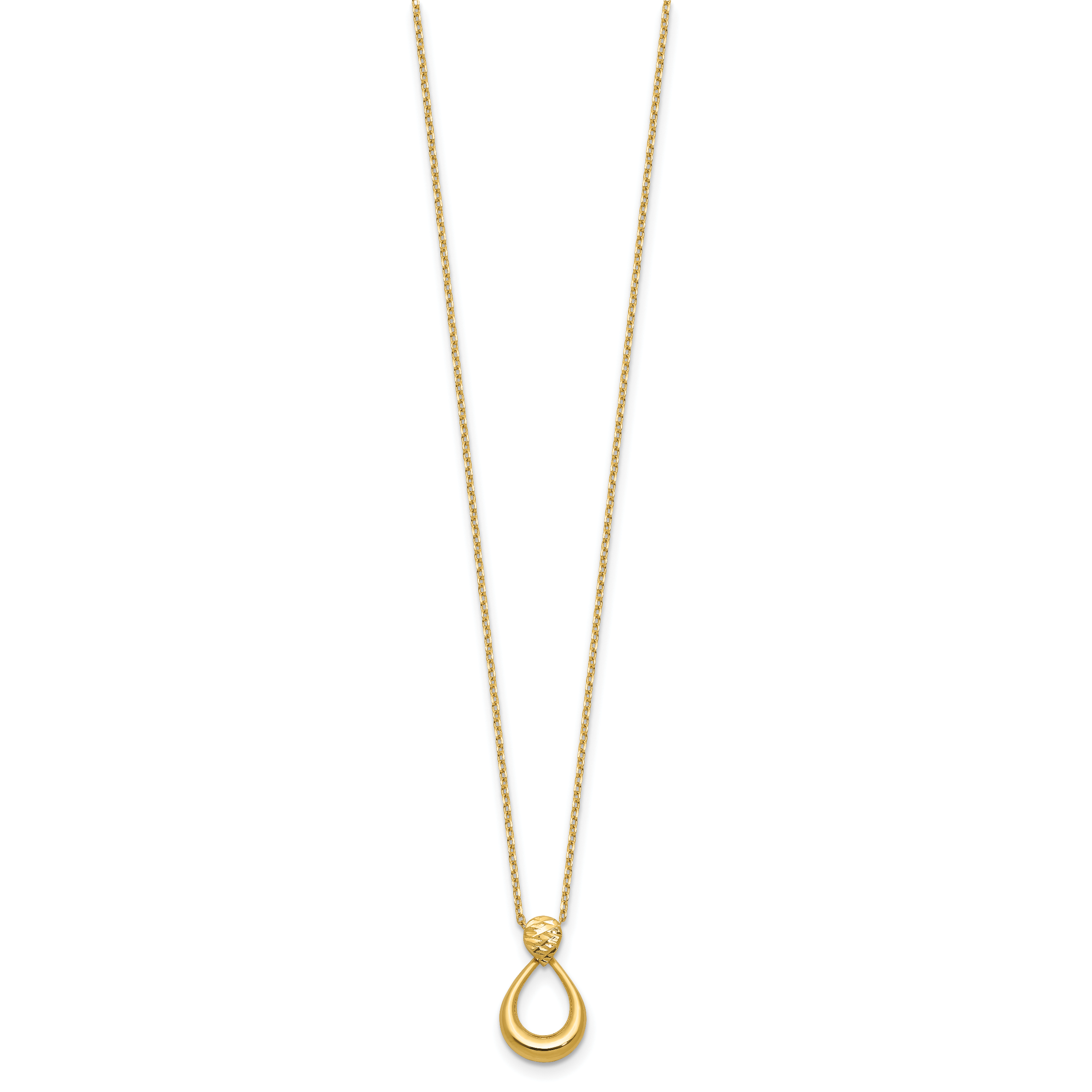 14K Polished / Dia-cut Open Teardrop w/2in ext. Necklace