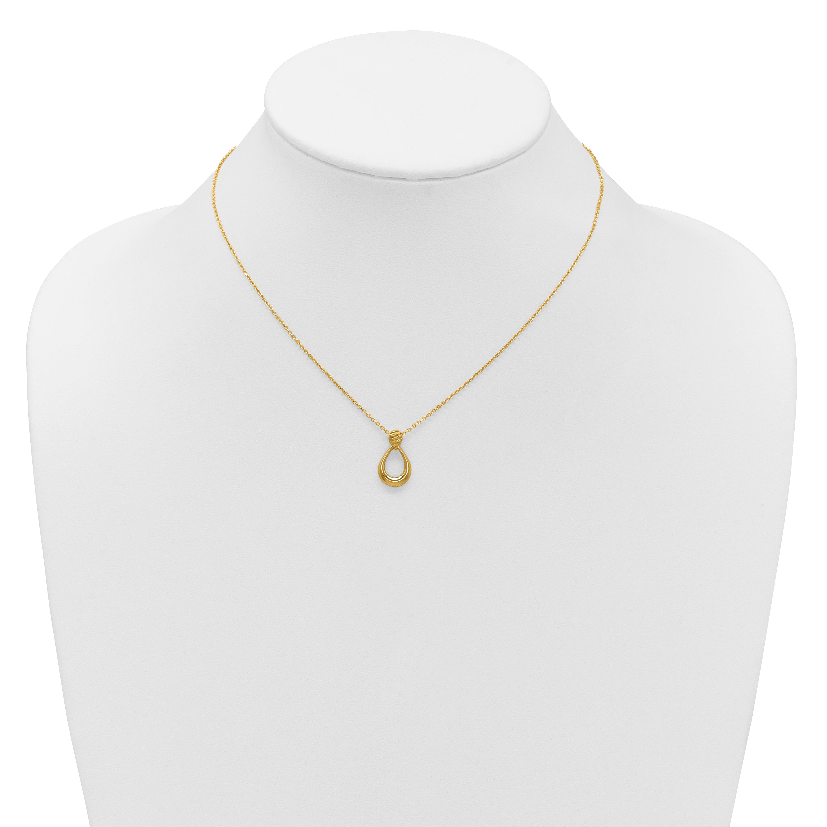 14K Polished / Dia-cut Open Teardrop w/2in ext. Necklace