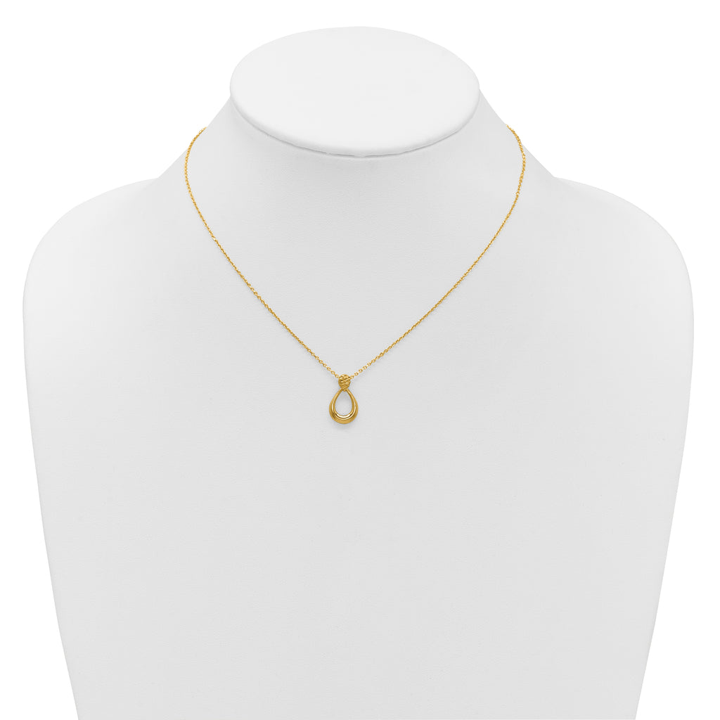 14K Polished / Dia-cut Open Teardrop w/2in ext. Necklace