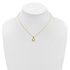14K Polished / Dia-cut Open Teardrop w/2in ext. Necklace