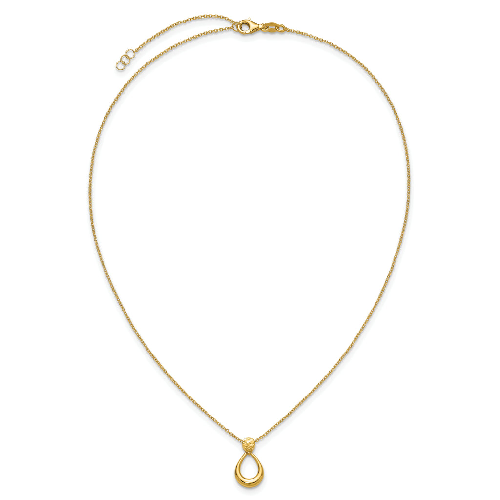 14K Polished / Dia-cut Open Teardrop w/2in ext. Necklace