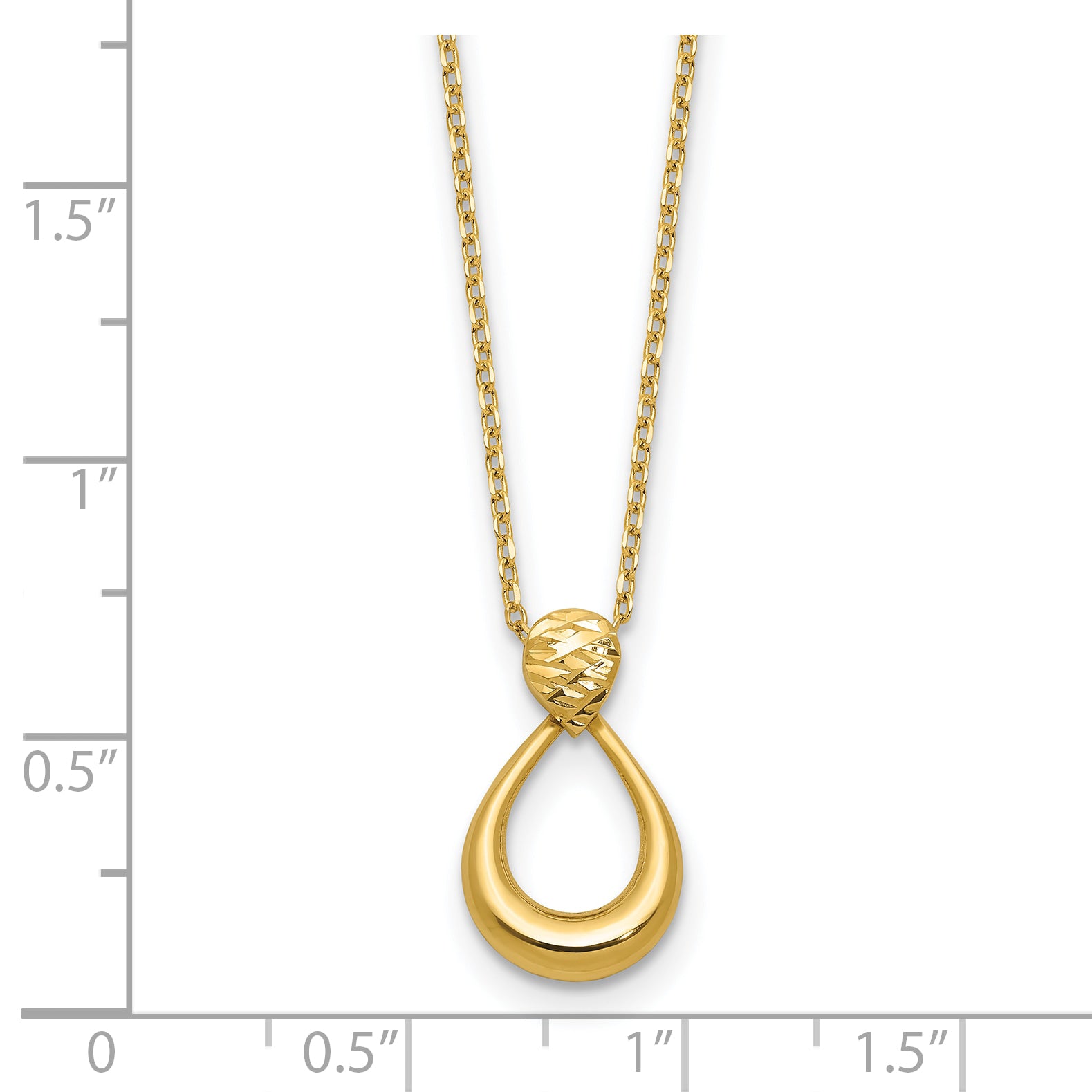 14K Polished / Dia-cut Open Teardrop w/2in ext. Necklace